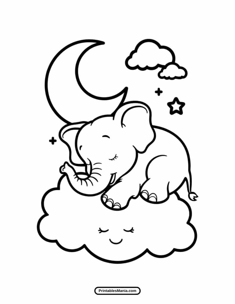 elephant sleeping coloring page