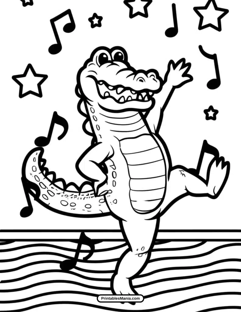 crocodile dansing coloring page