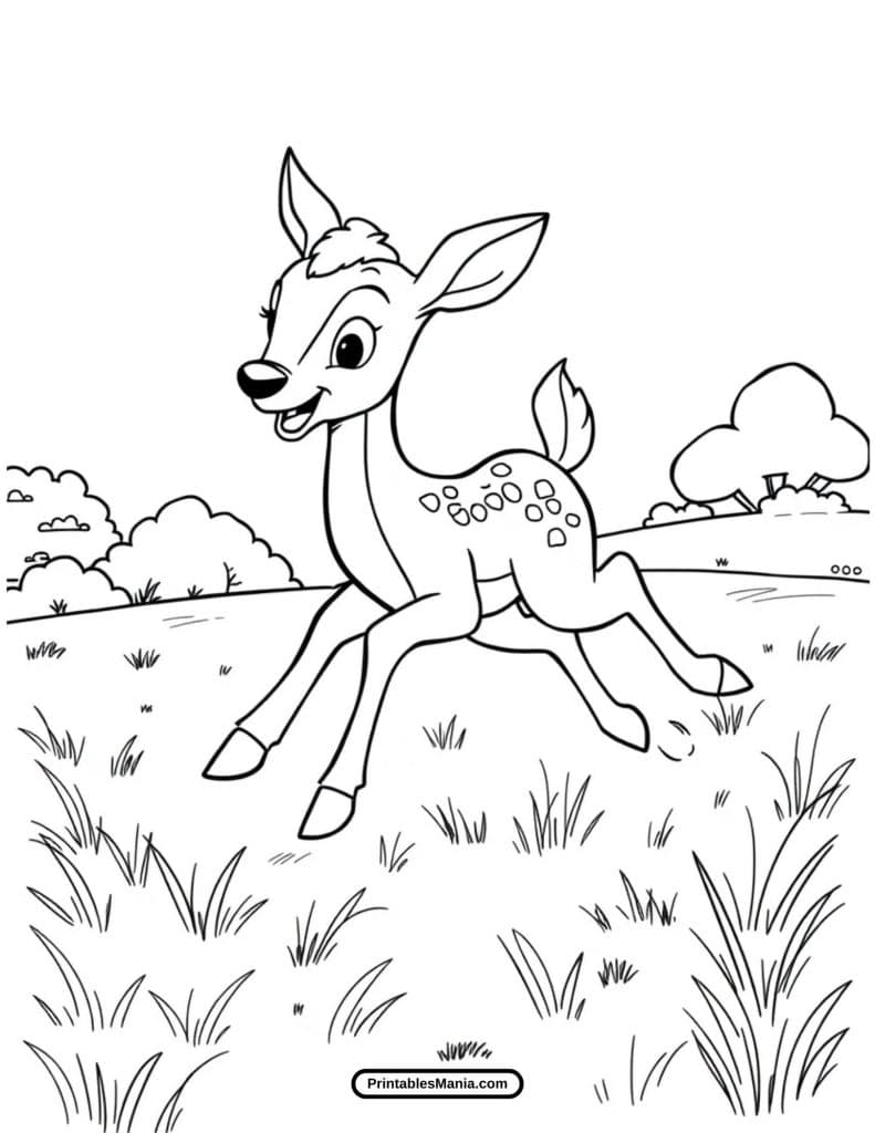 gentle deer surrounded by nature coloring sheet