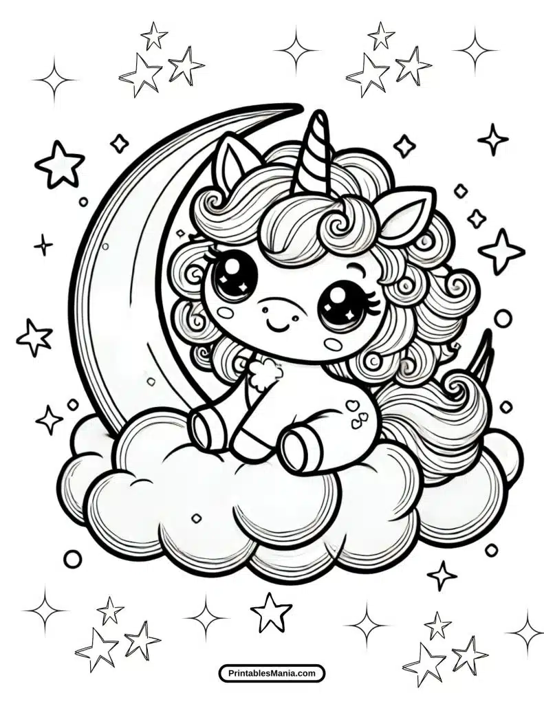 fun unicorn with stars coloring sheet