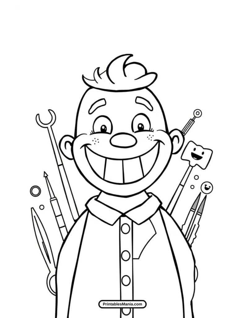 cartoon dental clinic coloring page for preschoolers