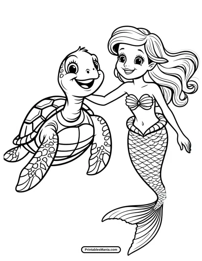 beautiful marine life turtle drawing and little mermaid 