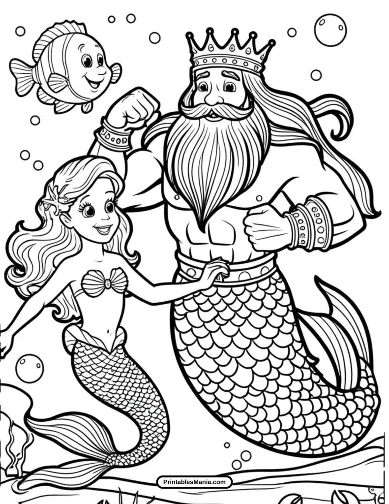 ariel and her ocean friends coloring page for family fun