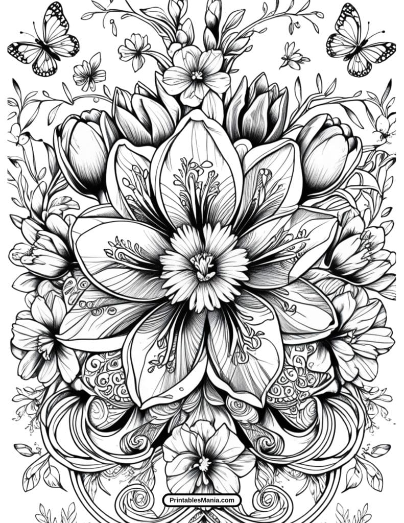 intricate flower mandala page