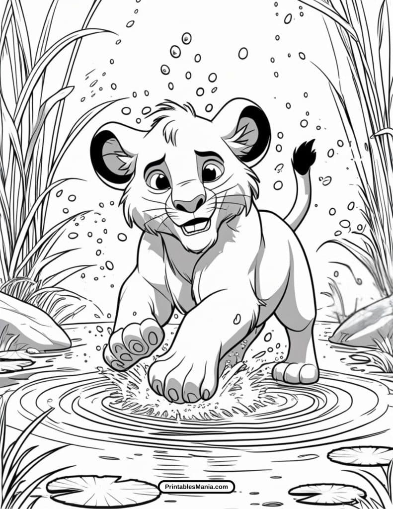 simba looking cheerful coloring sheet