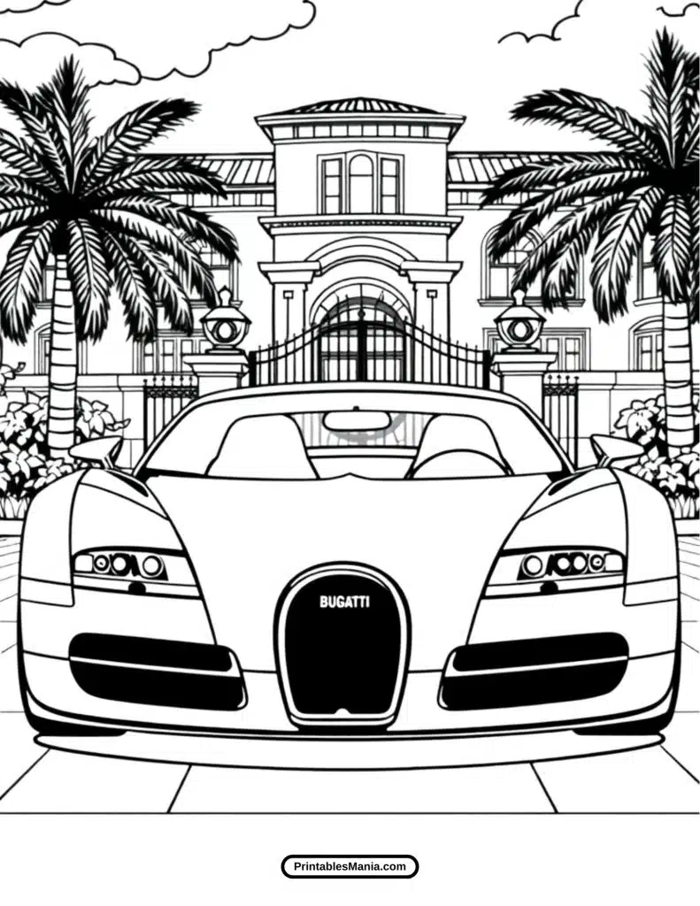 luxury car coloring pages featuring bugatti’s sleek models