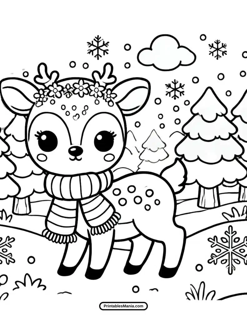 fun reindeer with a scarf coloring page