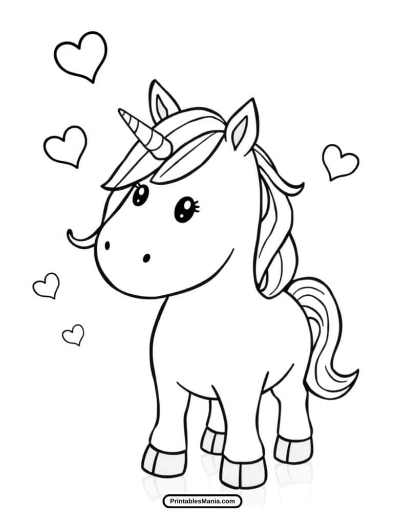 Fun unicorn with hearts coloring sheet