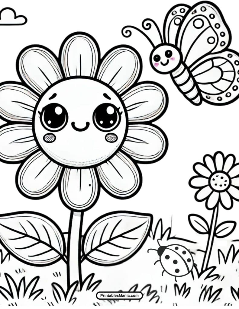 colorful butterfly in a garden coloring page