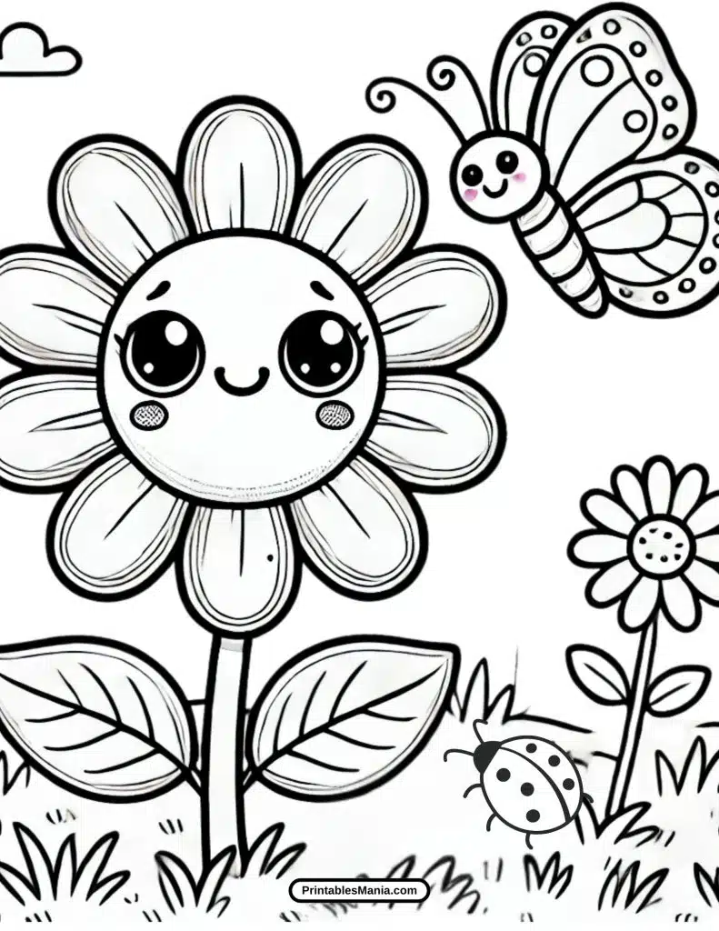 colorful butterfly in a garden coloring page