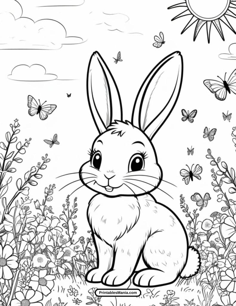 easy cartoon bunny coloring page for preschool kids