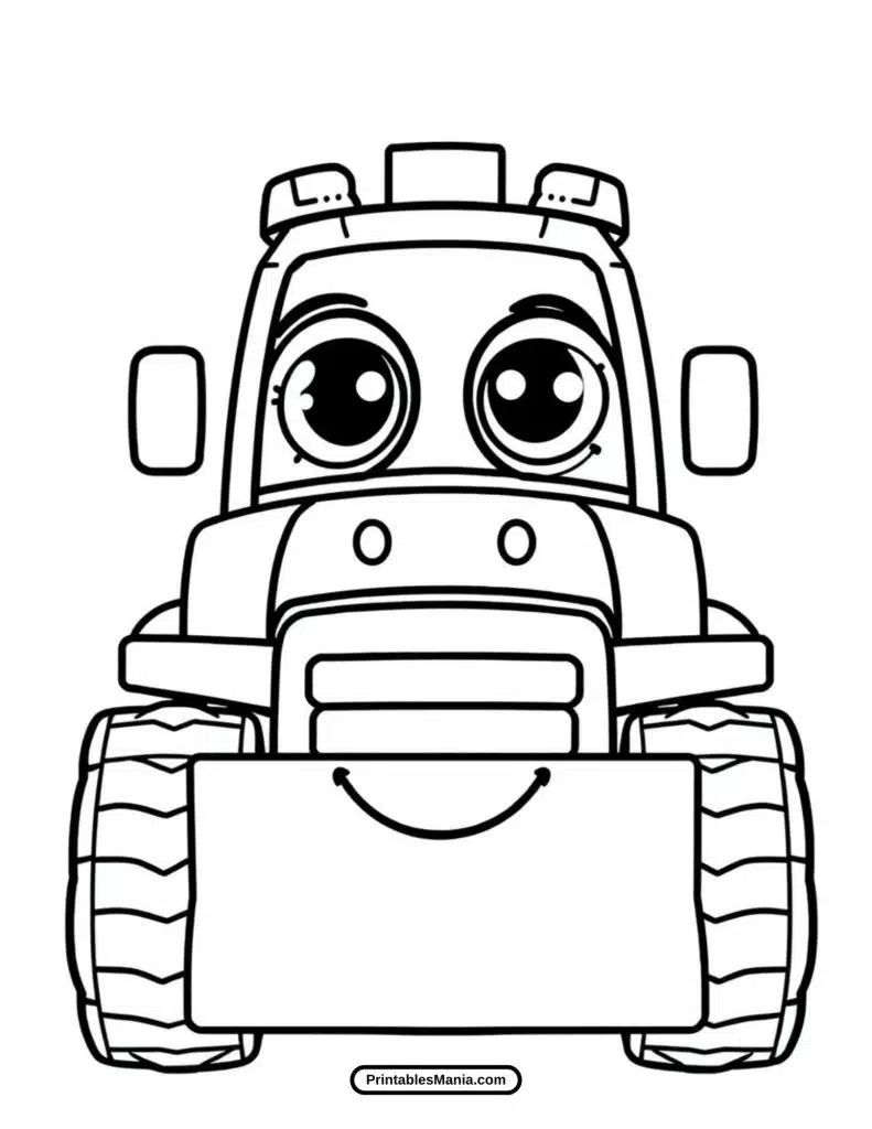 bulldozer with a smiling face coloring sheet for young kids