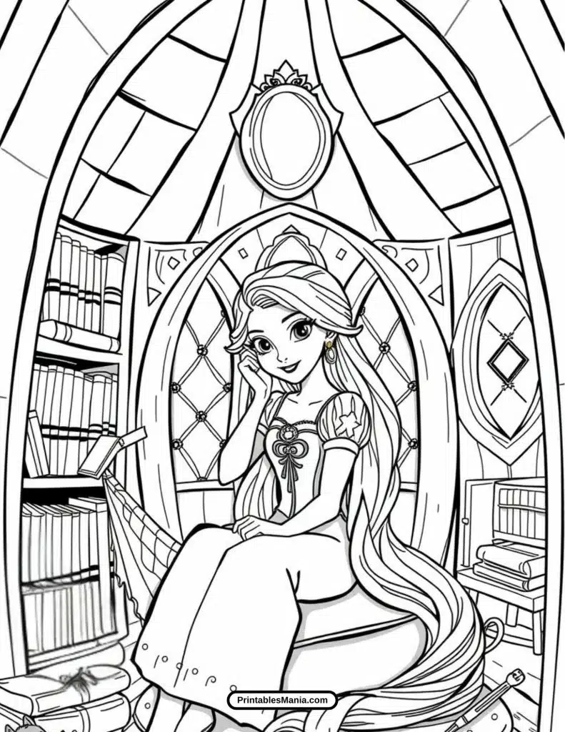 rapunzel in her tower window coloring page