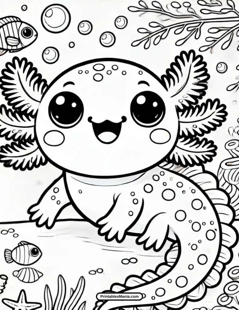 free cute axolotl coloring page for kids