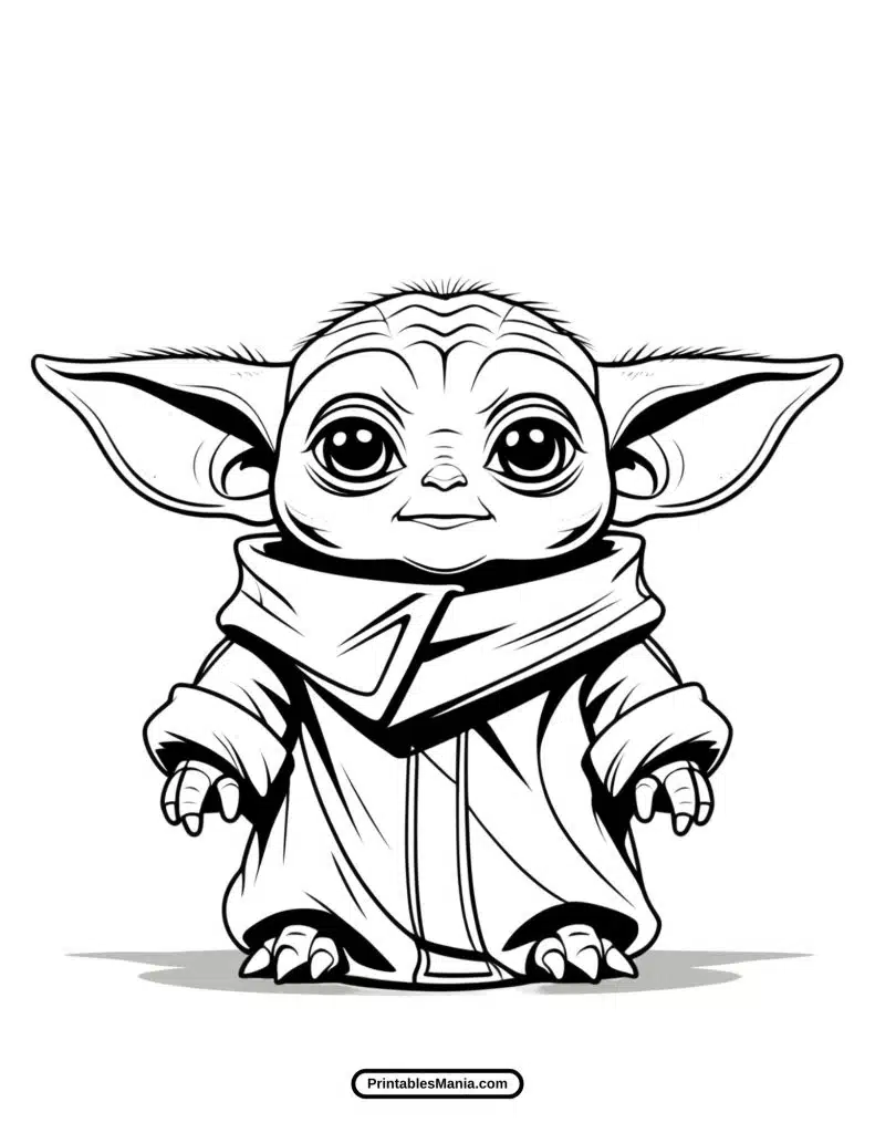 cartoon-style baby yoda free coloring sheet