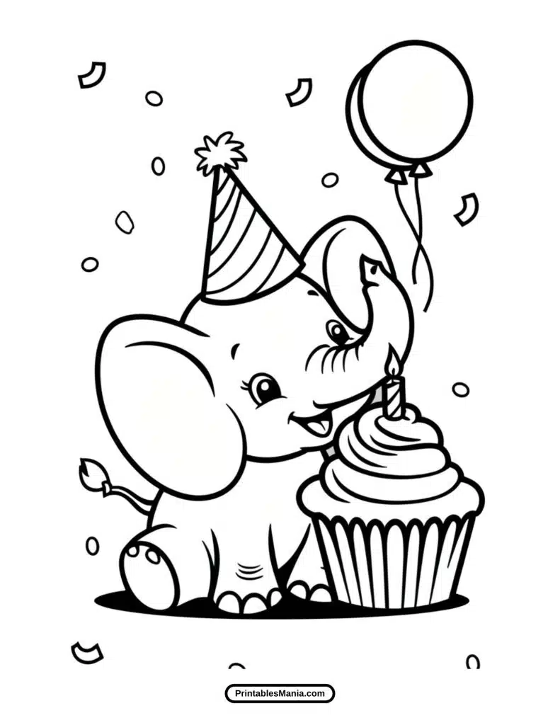 birthday elephant coloring page