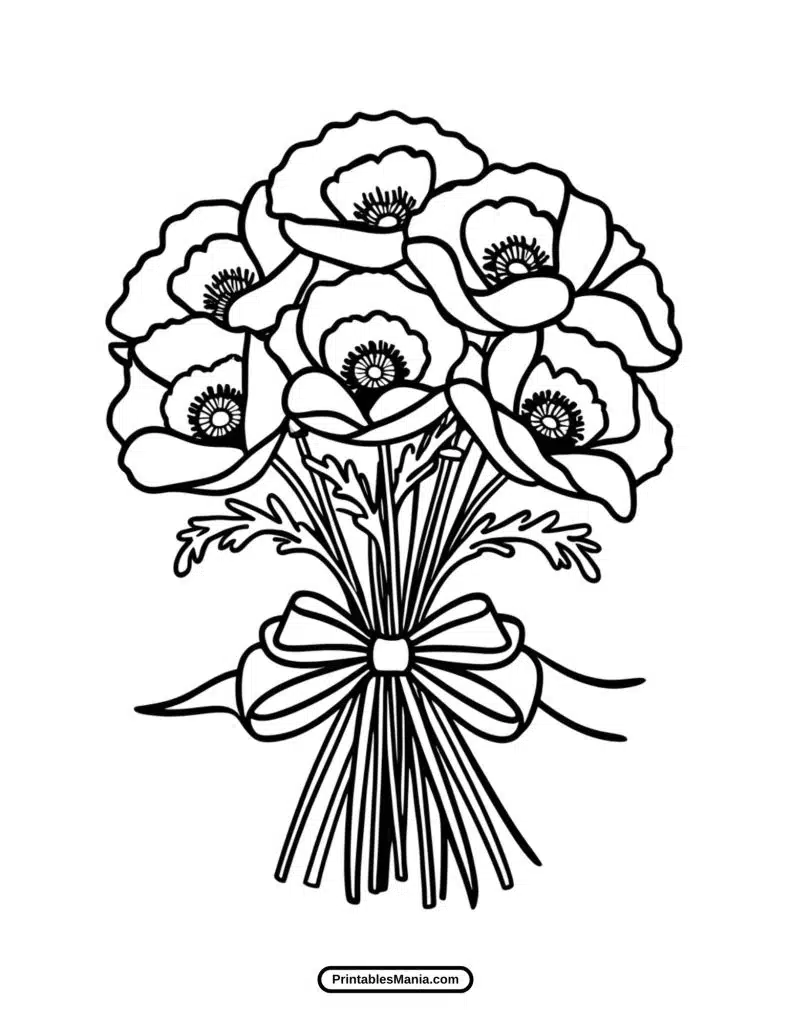 poppy flower coloring page with artistic details