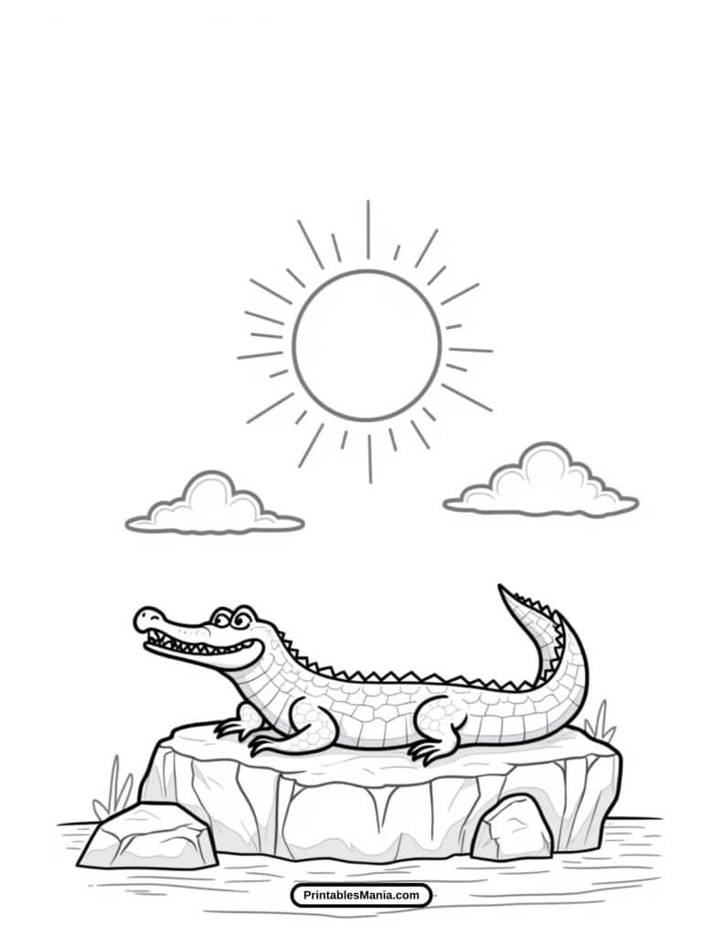 happy crocodile coloring page