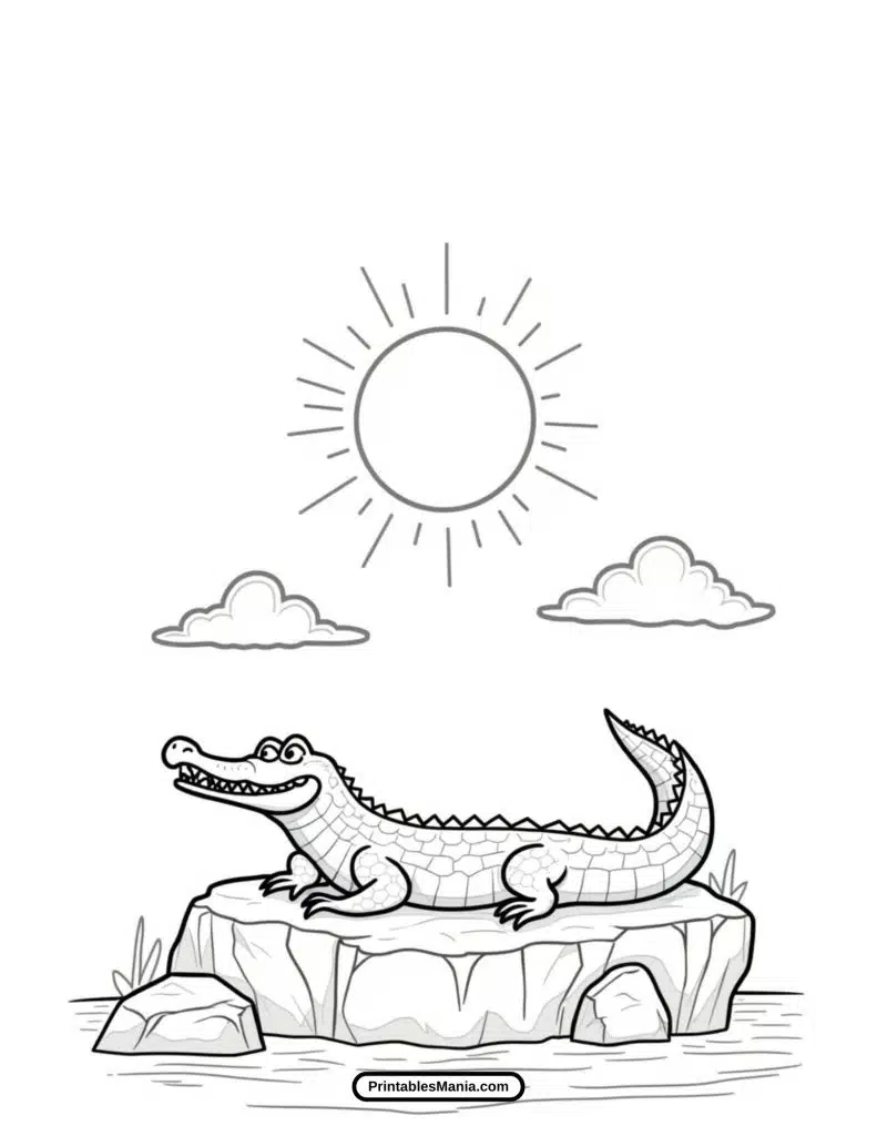 happy crocodile coloring page