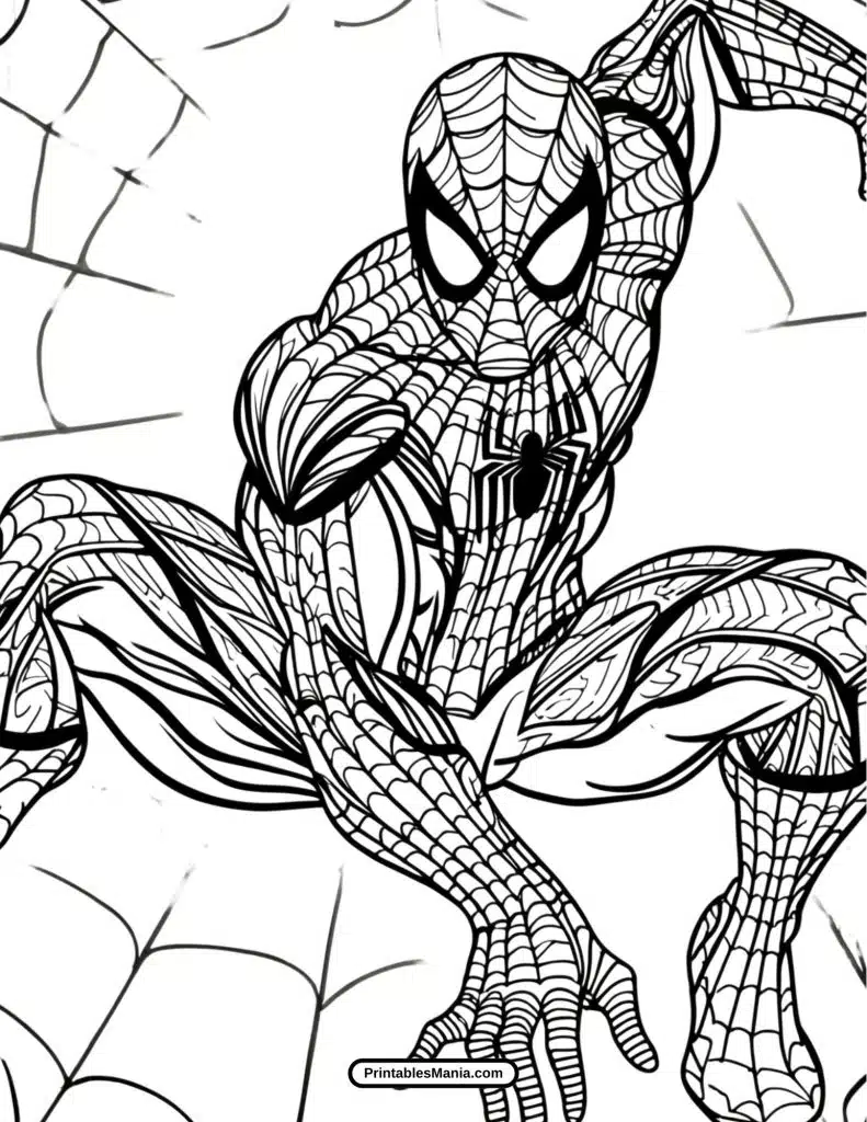 superhero spiderman landing pose coloring page