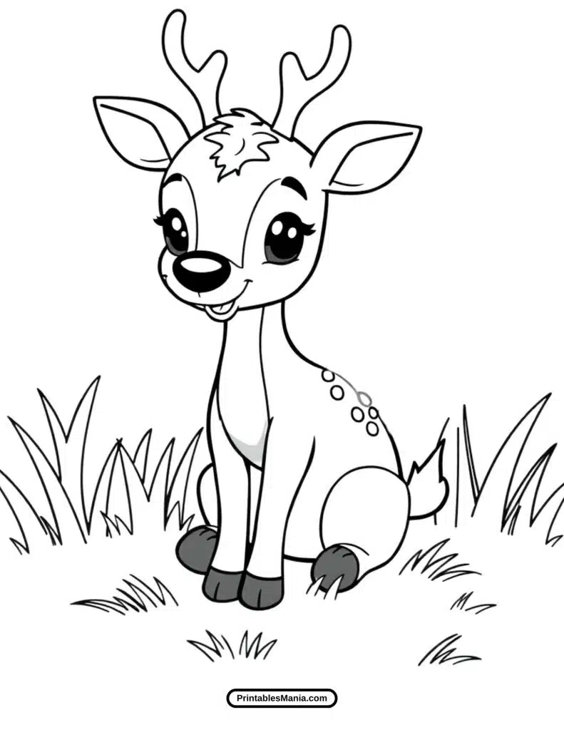 adorable baby deer sitting in grass coloring sheet