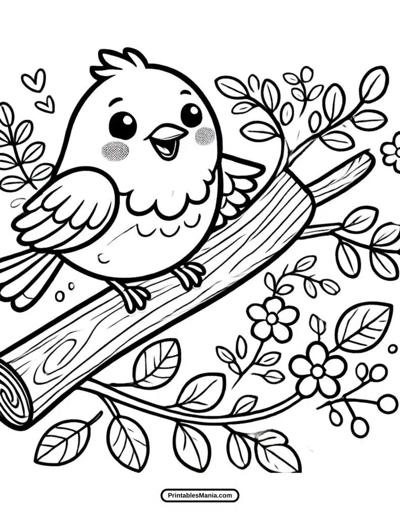 birds chirping on a tree branch coloring page
