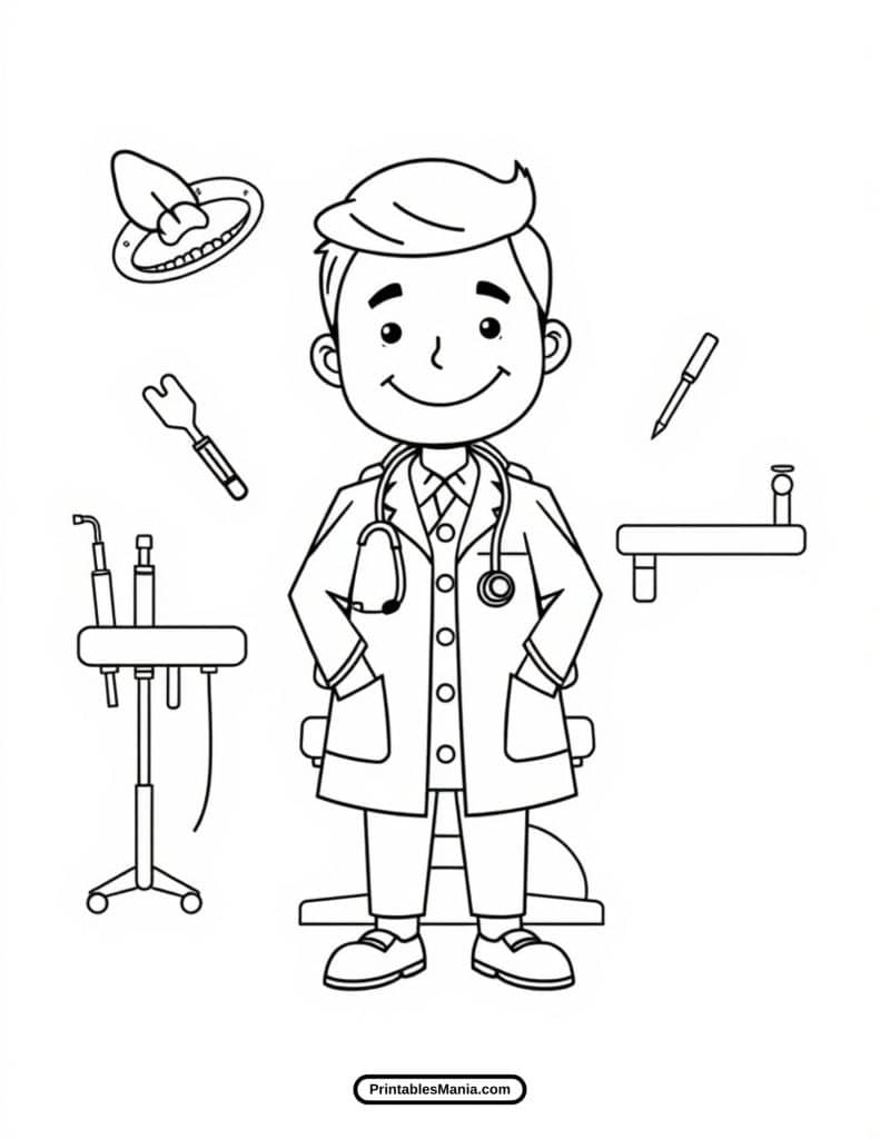 coloring page of a dentist