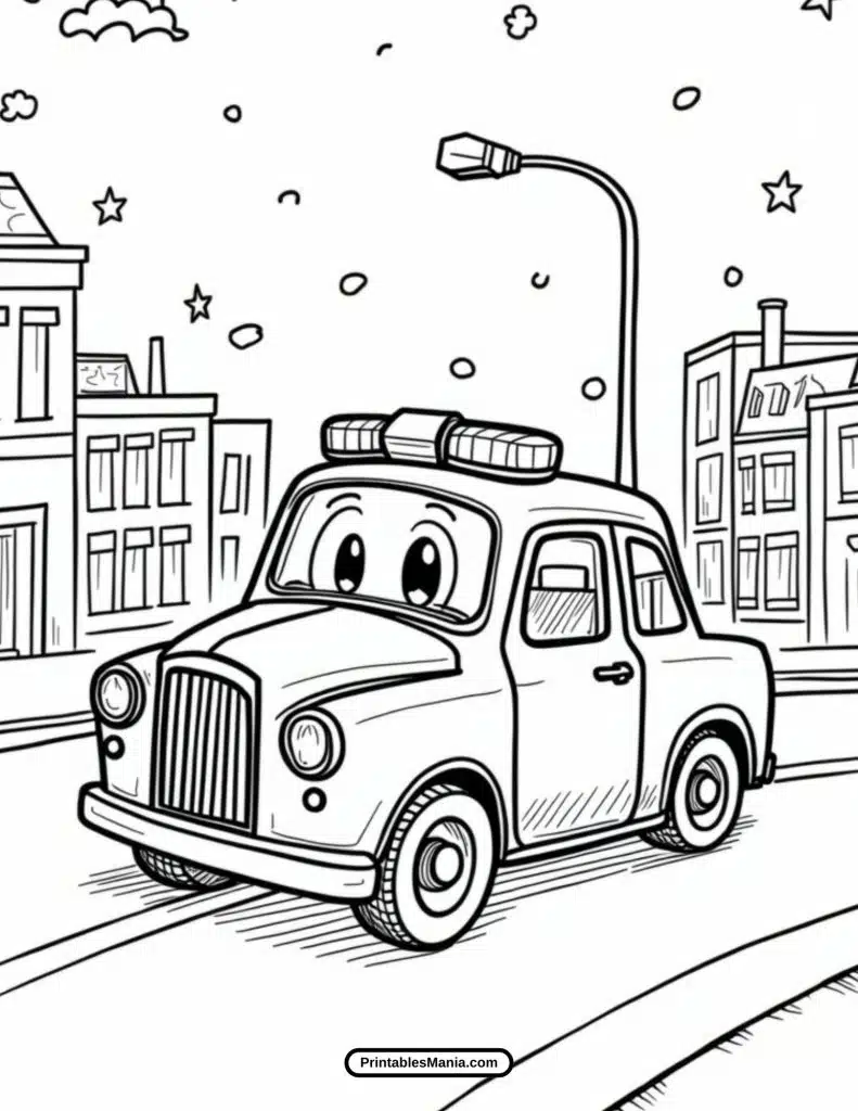 cartoon-style police car coloring page for fun coloring