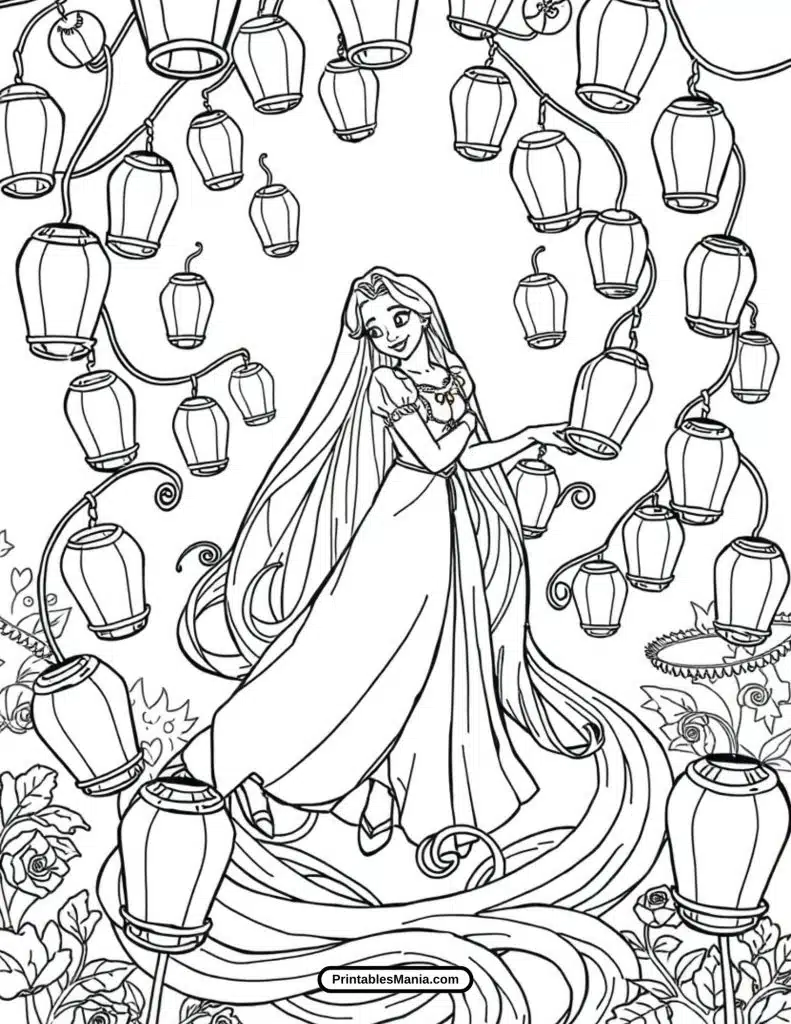 detailed rapunzel illustration to color