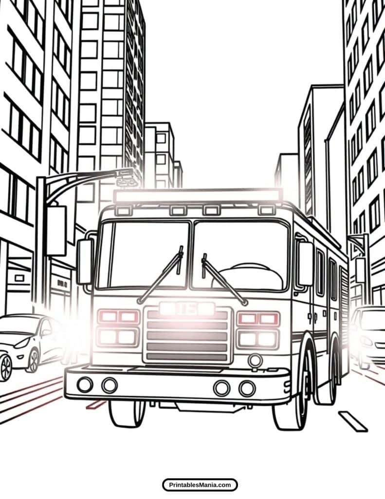 fire truck station scene coloring sheet