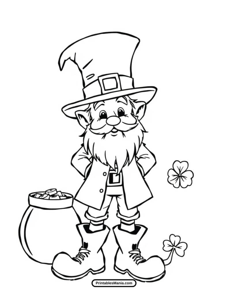 lucky charm leprechaun coloring image with a pot of gold