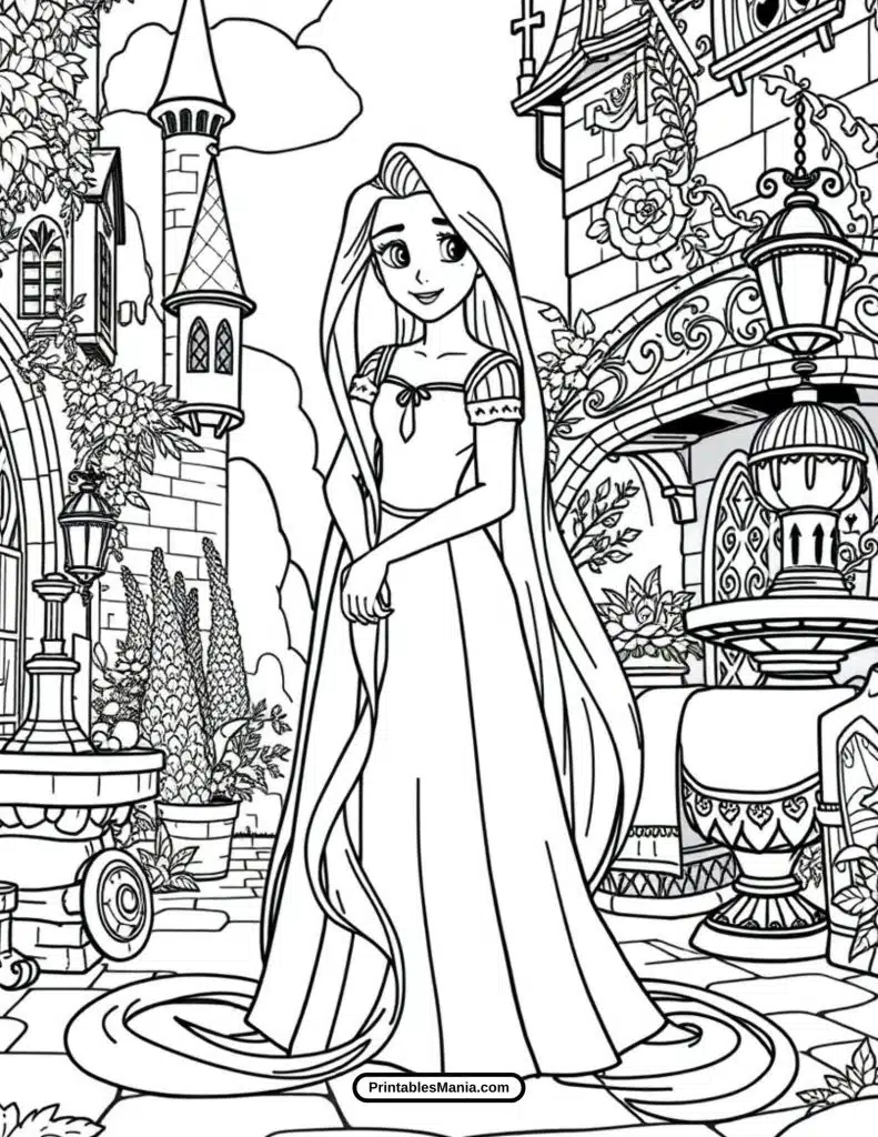 rapunzel princess dress coloring page