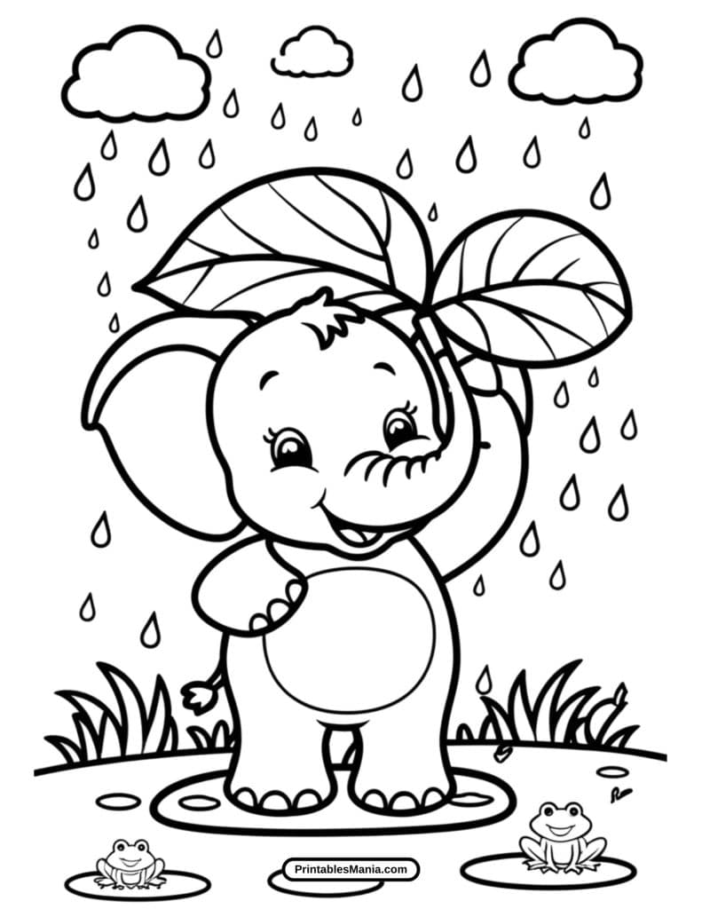 elephant dancing in the rain coloring sheet