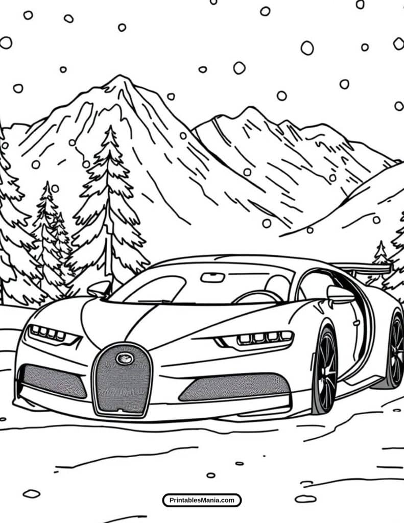 bugatti supercar side view coloring page printable