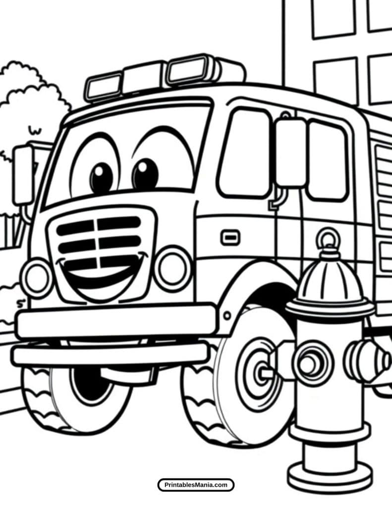 kids' fire truck coloring illustration