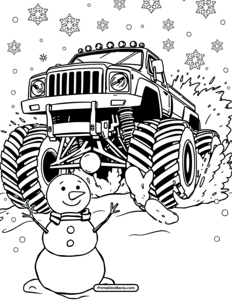 winter monster truck event coloring sheet