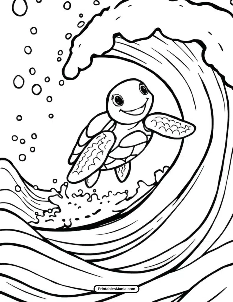 ocean waves and sea turtle printable page