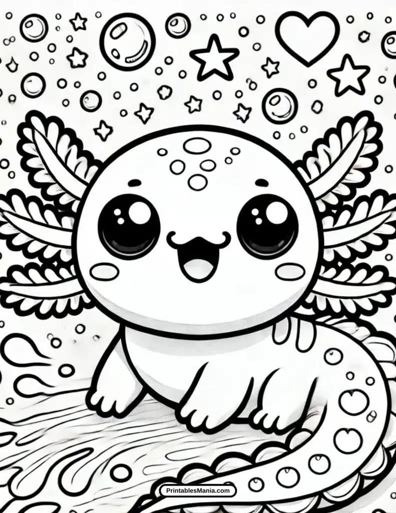 kawaii axolotl printable coloring sheet