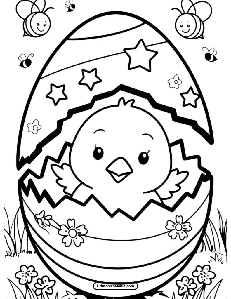 baby chick hatching from an Easter egg coloring sheet