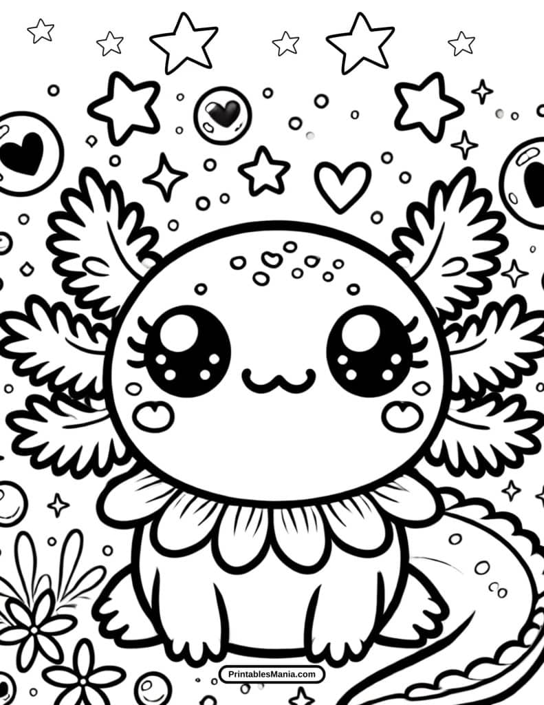 printable black and white axolotl illustration