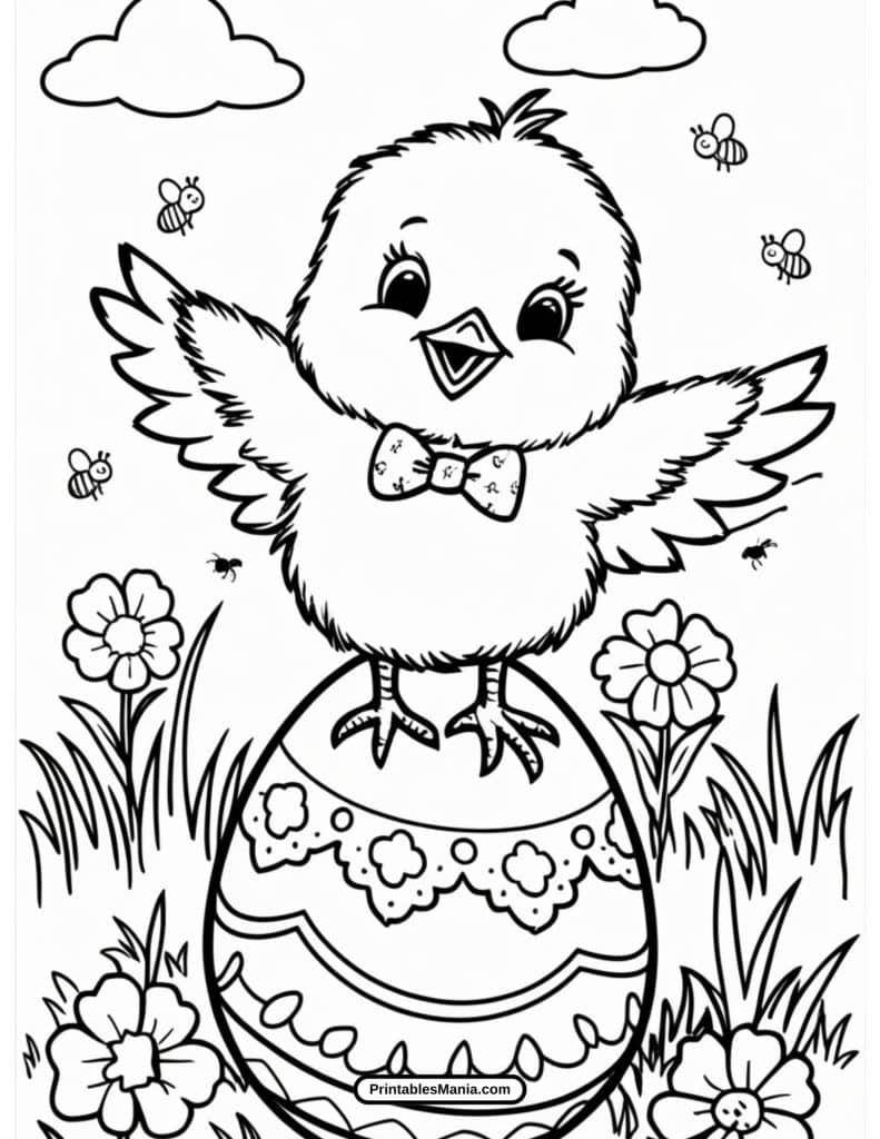 smiling easter chick in grass coloring printable