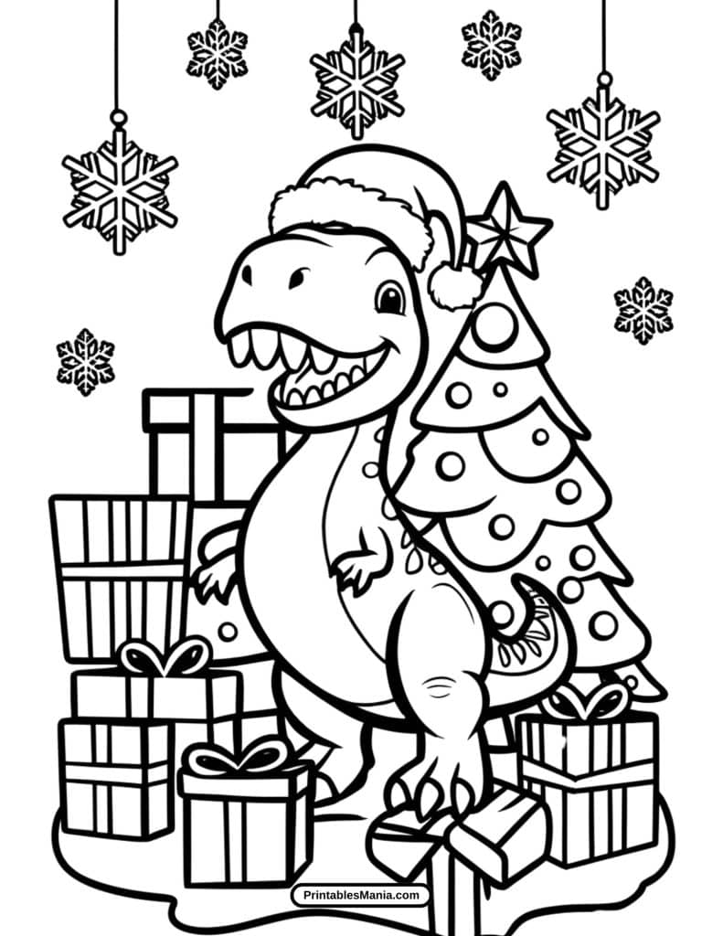 christmas dinosaur coloring page