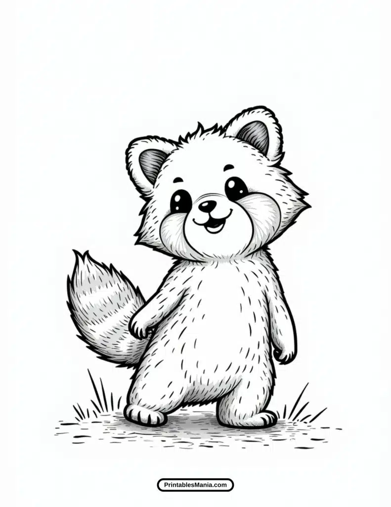 cartoon red panda holding bamboo coloring sheet