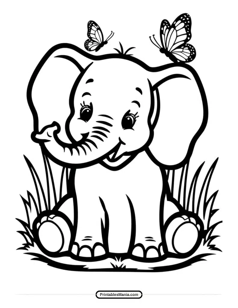 easy elephant outline for kids to color