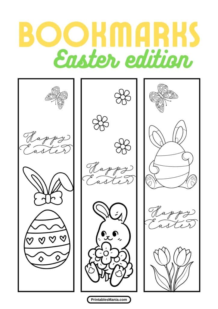 easter bookmark template with adorable bunnies and festive decorations