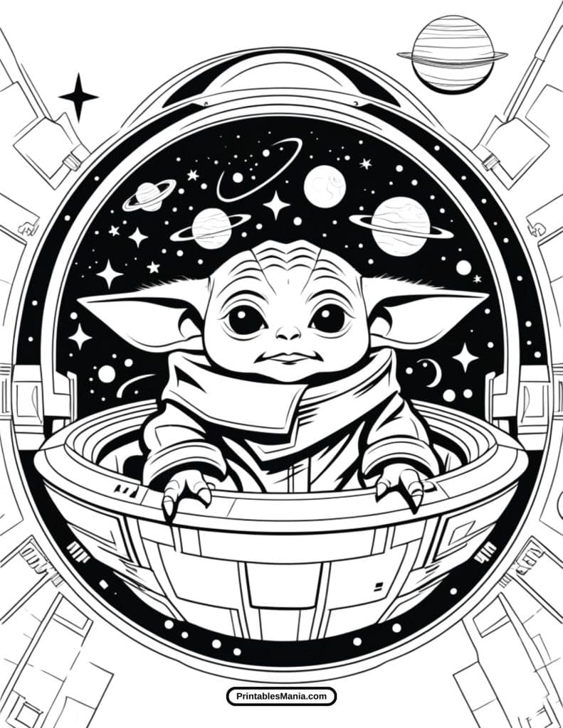 cute baby yoda printable coloring sheet