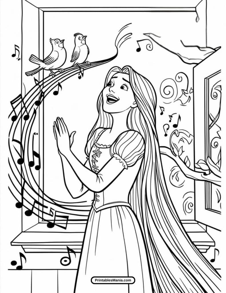 rapunzel with long hair coloring page