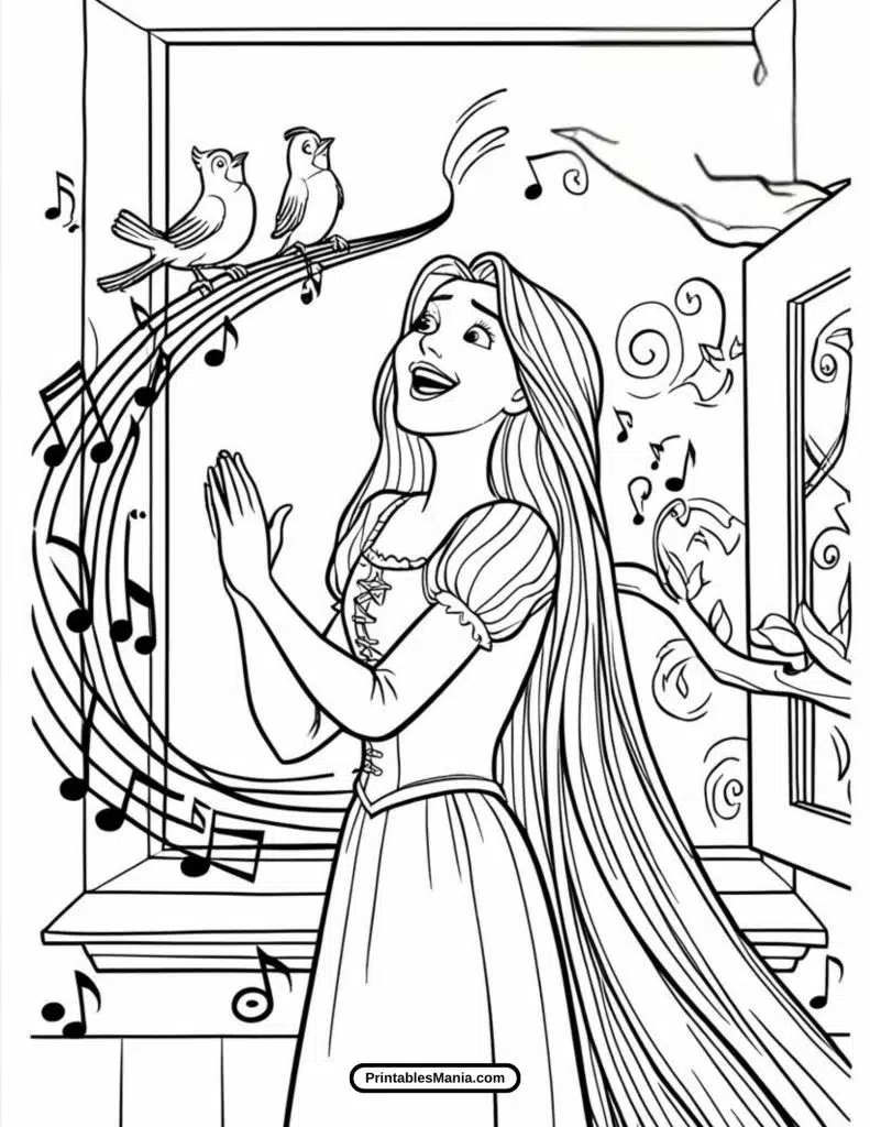 rapunzel with long hair coloring page