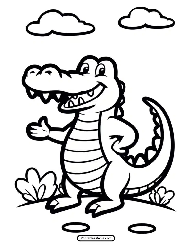 baby crocodile on lily pad coloring sheet