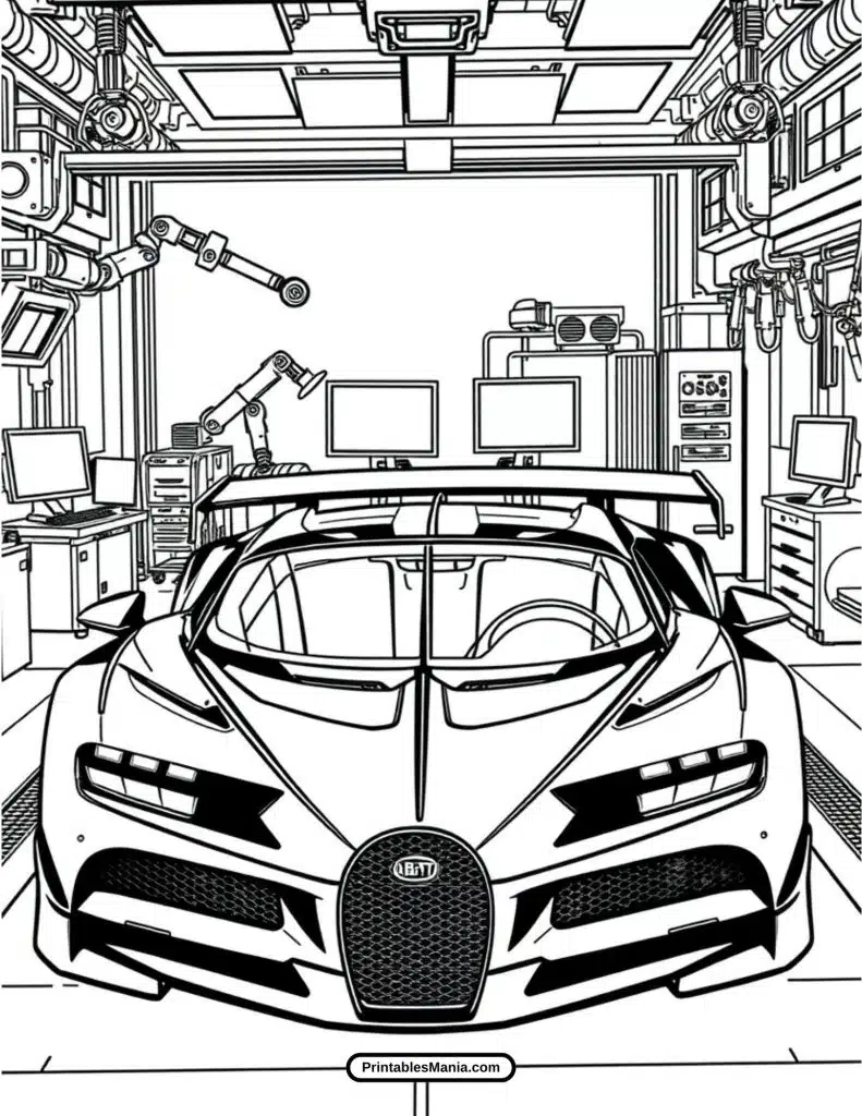 detailed bugatti sports car coloring page for car fans